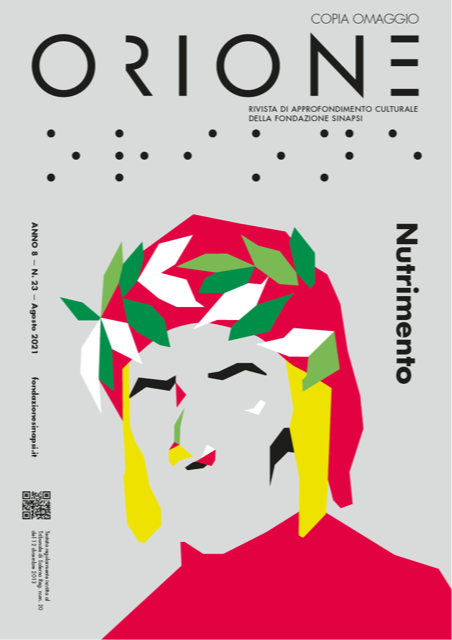 Copertina del numero 23 di Orione, Nutrimento. Omaggio a Dante Alighieri, illustrazione di Bruna Pallante
